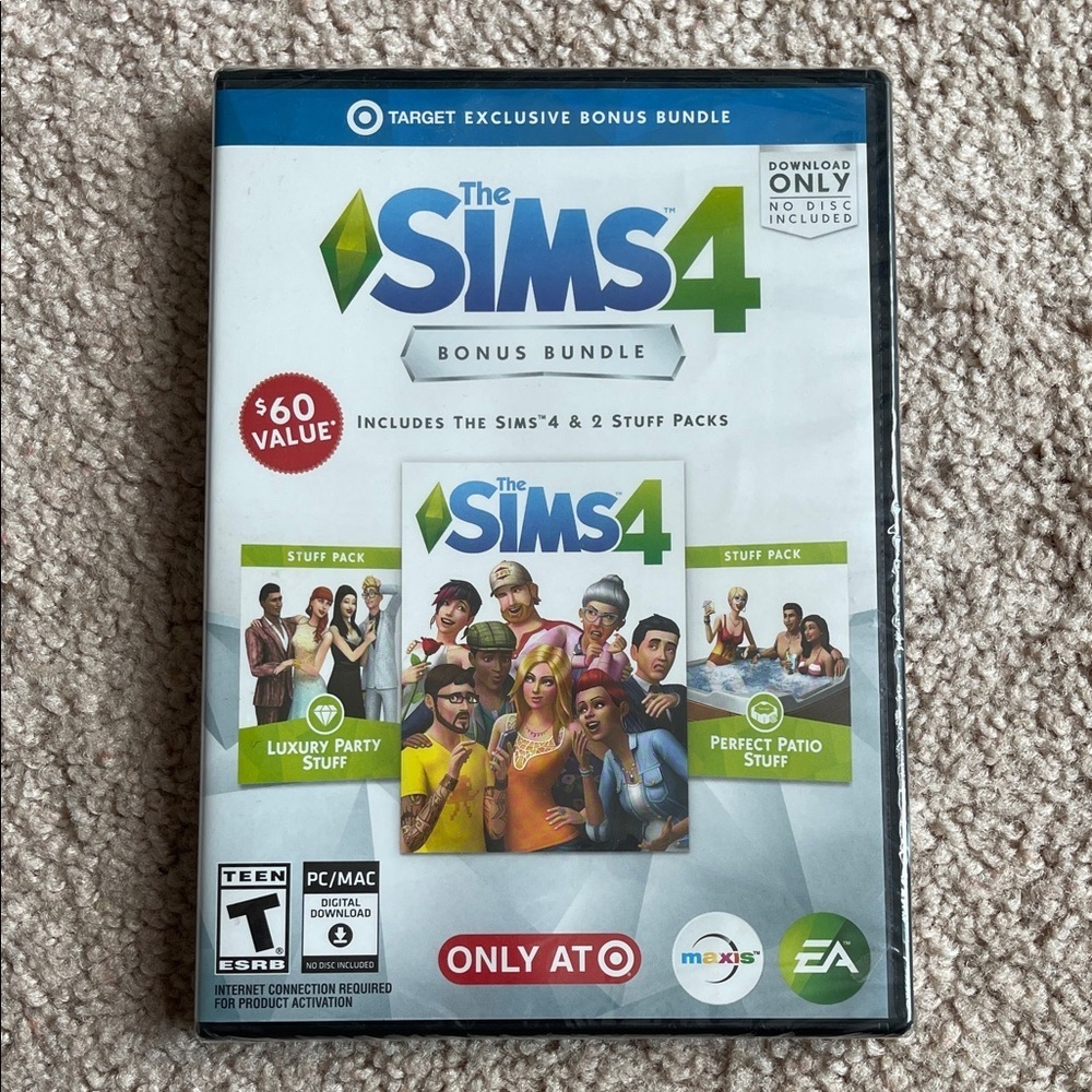 NWT The Sims 4 Bonus Bundle (PC) Game w/Luxury Party & Perfect Patio Stuff Packs